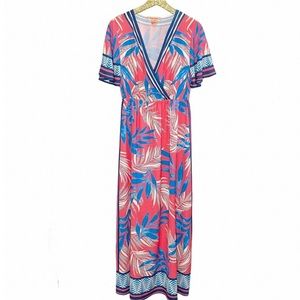 FLYING TOMATO Palm Leaf Print Maxi Dress  Flutter Sleeve Women’s S